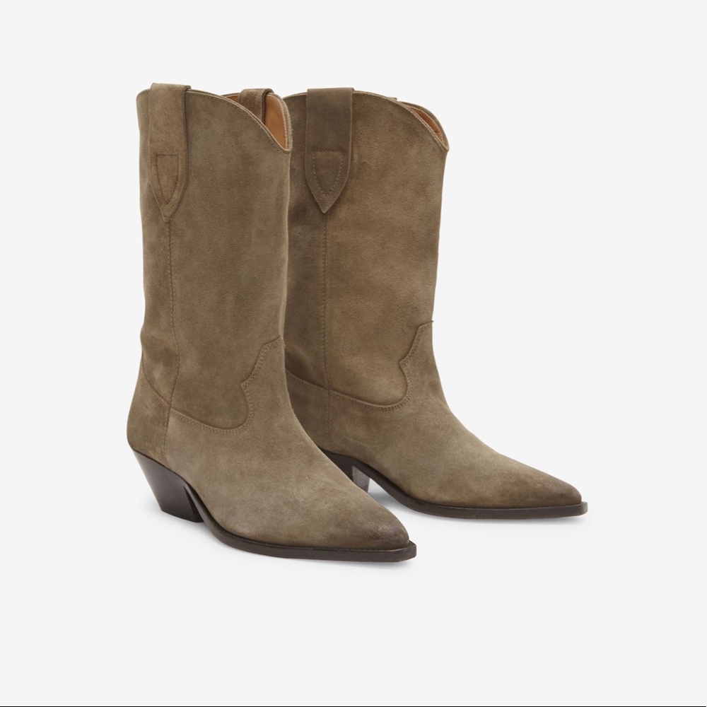 Isabel Marant Taupe Suede Western Ankle Boots